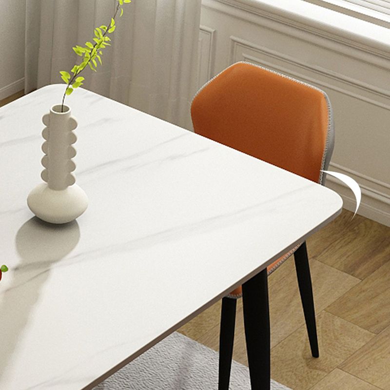 Glam Style Rectangle Dining Table Stone Top Dining Table with Black Legs