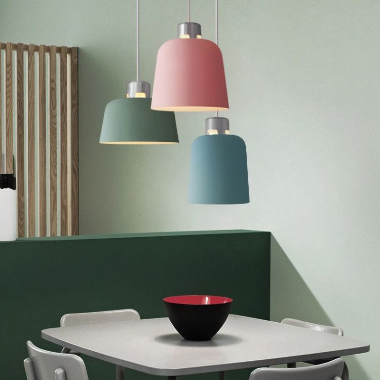 Tombra de cubo de metal Luz colgante de luz individual iluminación colgante nórdica en azul/verde/rosa para restaurante de restaurantes comedor