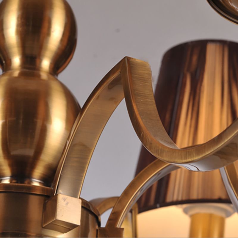 American Style Brass Chandelier Multi-Lights Hanging Pendant Lights with Fabric Shade