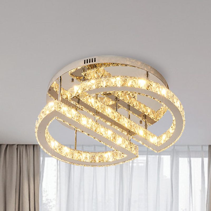 LED Half Circle Semi Flush Simple Style Silver Crystal Semi Flush Mount Éclairage pour chambre à coucher en lumière chaude / blanc / 3 Color Light