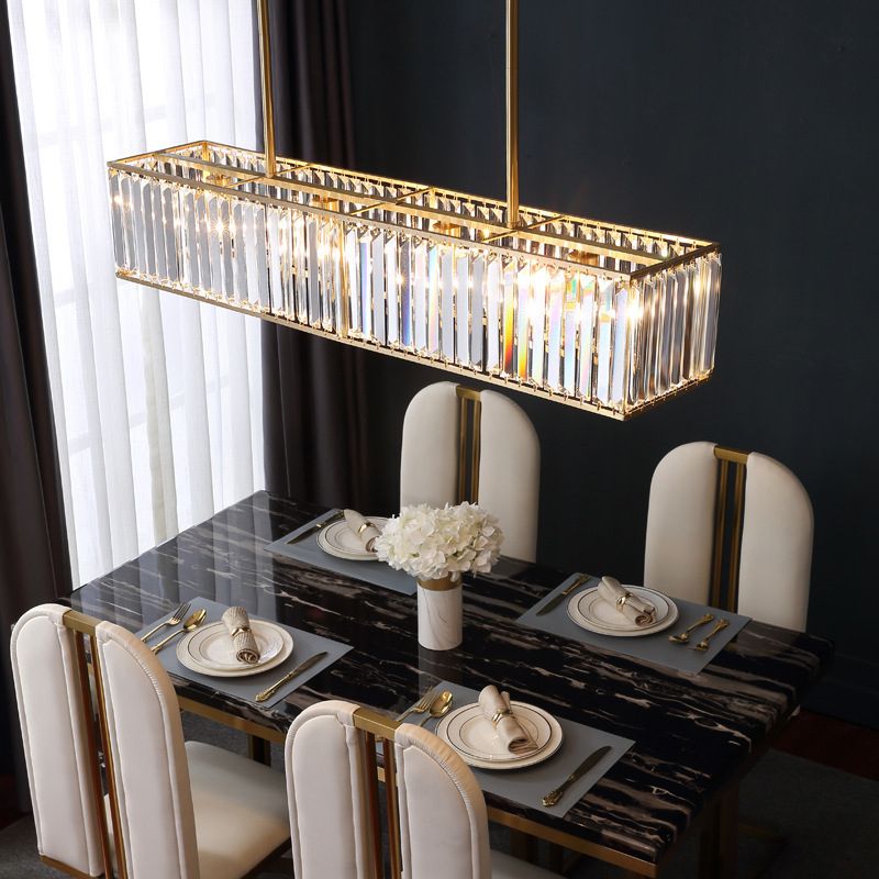 Modern Style Rectangle Shape Island Lights Crystal 3/4 Lights Pendant Light in Gold