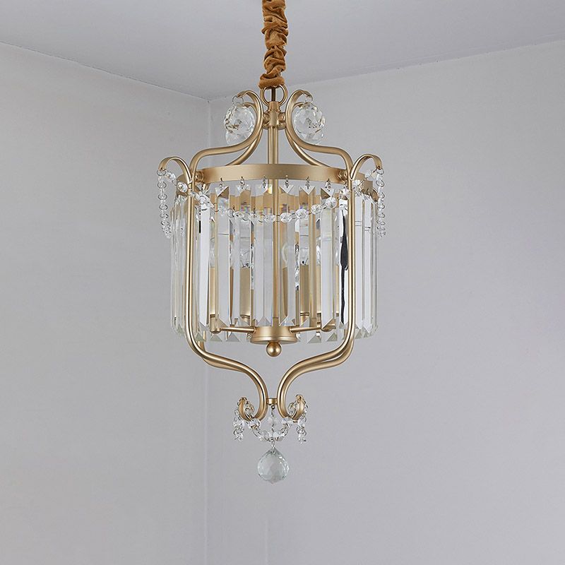 Gold 3 Lights Chandelier Lamp Simple Crystal Candle-Style Pendant Light Fixture for Living Room