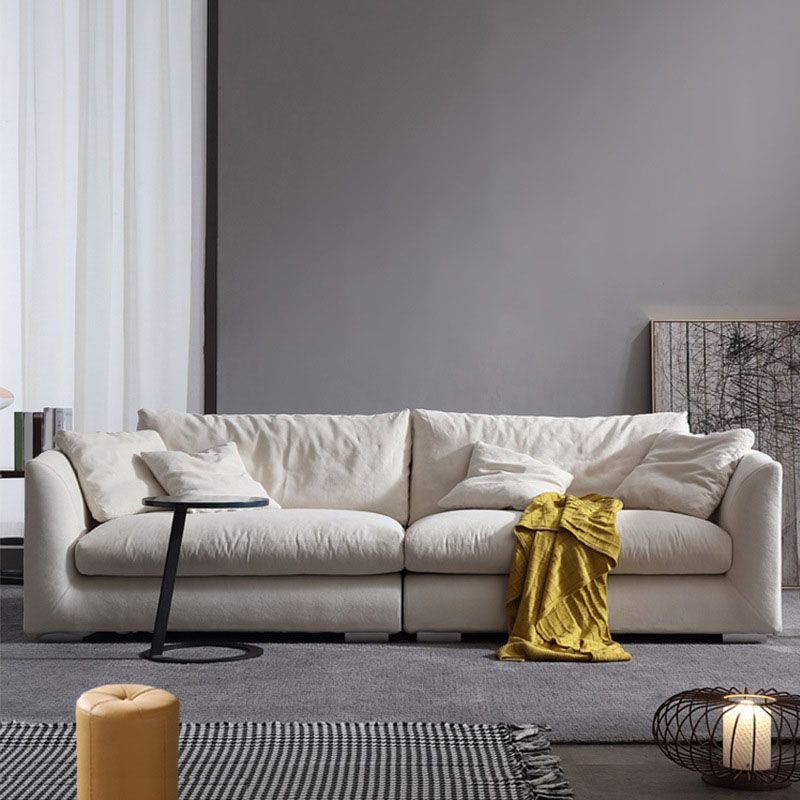 Modern 4-seater Fabric Sofa Flared Arm Sofa with Bolster Pillows