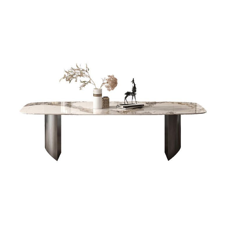 Metal Modern Rectangle Dining Table Sintered Stone Top Table for Home