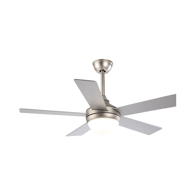Modern Dome Semi Flush Lighting 48 "Lámpara de ventilador de techo metálico LED ancho en plata para sala de estar con 5 cuchillas transparentes