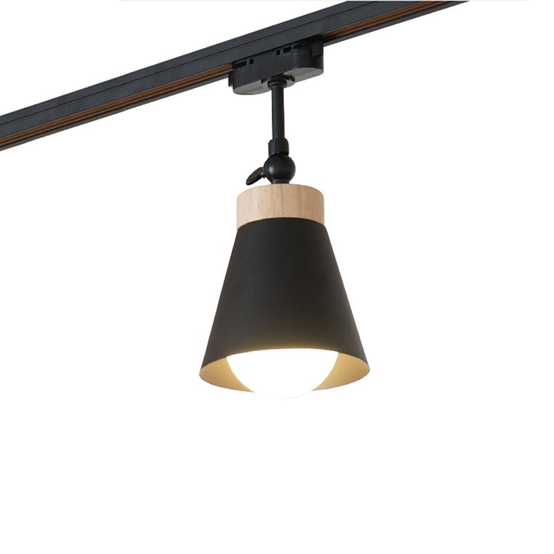 Nordic Modern Ceiling Track Lighting Cone Shaped Shade Solid Wood Spotlight for Living Room Background Wall and Clothing Store