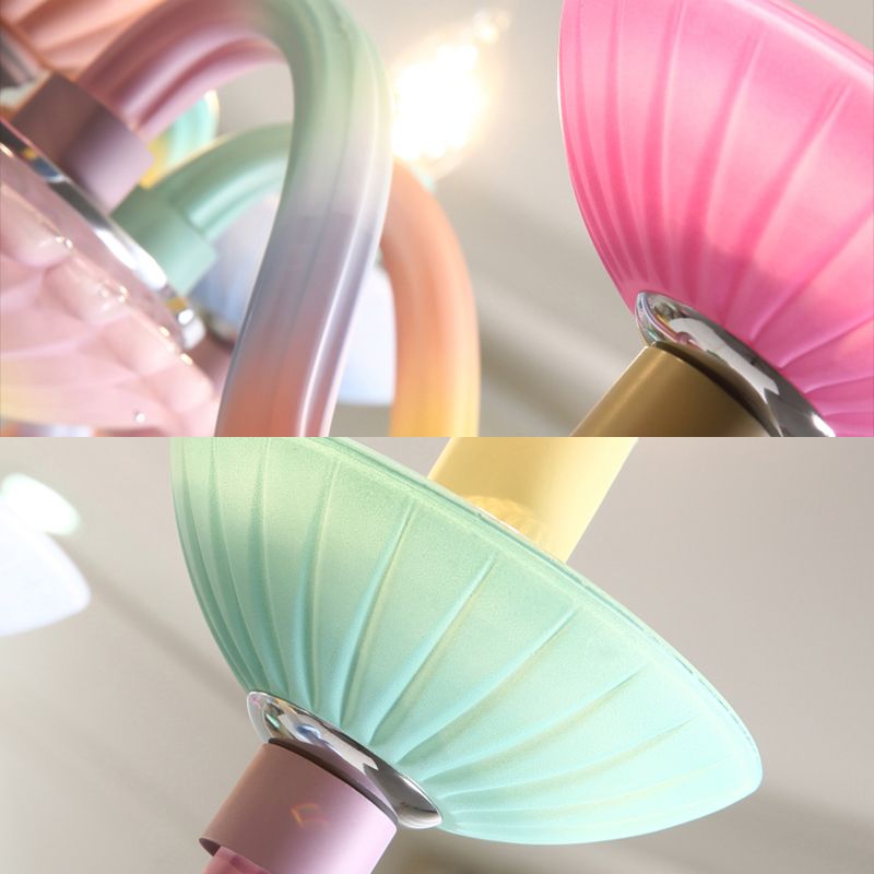 Glass Candle Suspension Light with Little Bell Kid Bedroom Kids Modern Colorful Chandelier