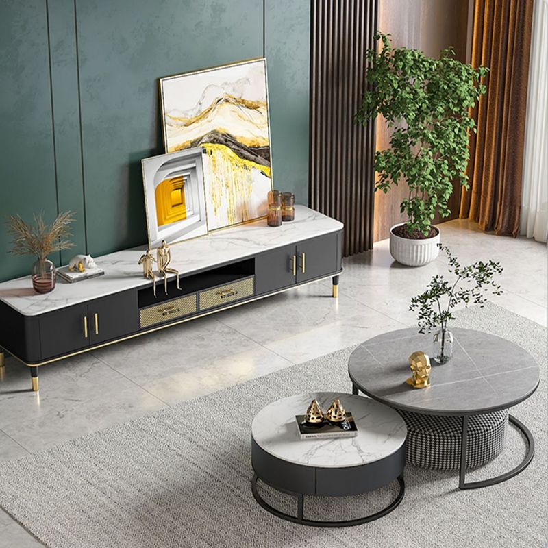 Round Nesting Coffee Table Set Frame Modern Coffee Table with Storage