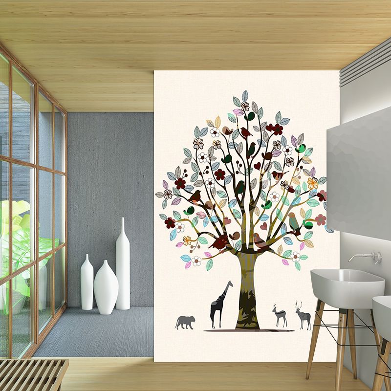 Tree and Animal Print Murals Brown Decorative Wall Art for Living Room, Custom-Made