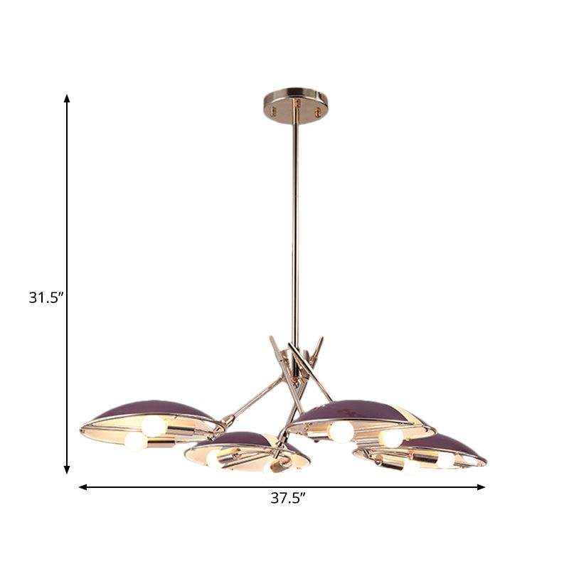 Zeitgenössische flache Kuppel hängende hängende metallische 8 Lichter Wohnzimmer Decke Kronleuchter in Lila