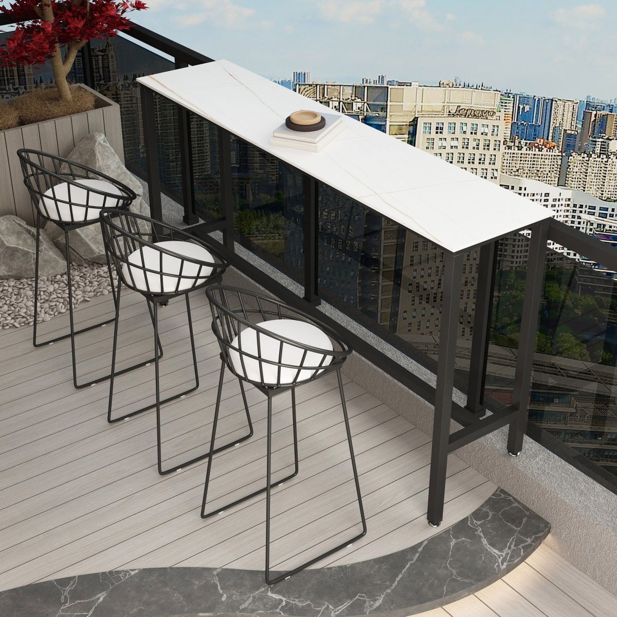 Rectangle Stone Modern Cocktail Bar Table Footrest Trestle Pub Height Dining Table