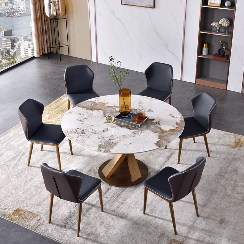 Glam Sintered Stone Dining Table Round Dinner Room Table with Pedestal Base