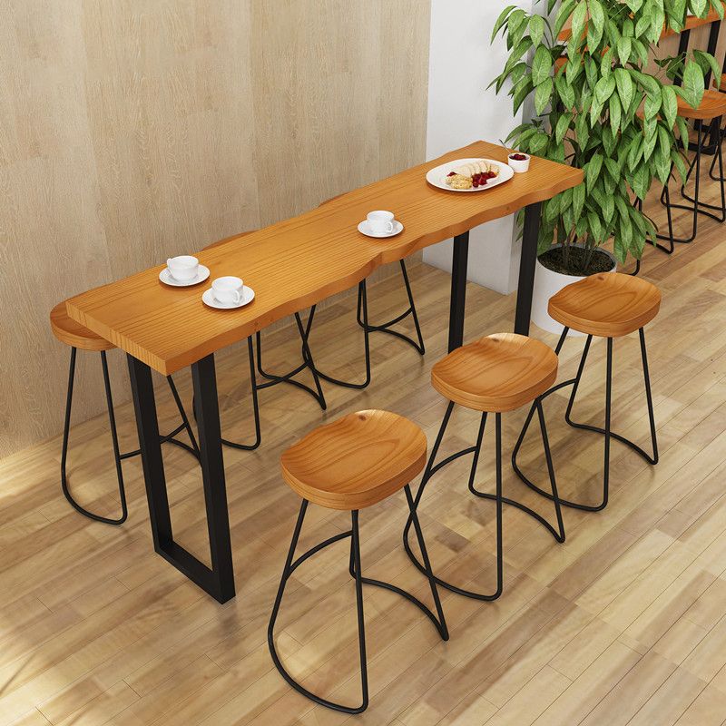 Rectangle Pine Wood Top Bar Table Industrial Bar Table with Double Pedestal