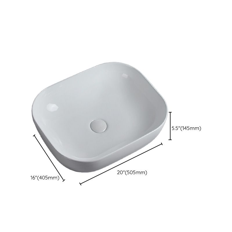 Modern Bathroom Sink Porcelain Solid Color Rectangular Vessel Sink with Pop-Up Drain