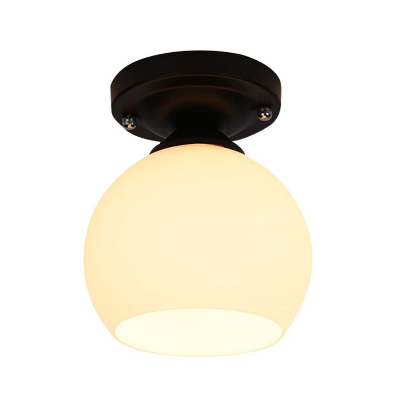 Minimalist Global Ceiling Mounted Fixture Glass Semi Flush Mount Lighting in Black