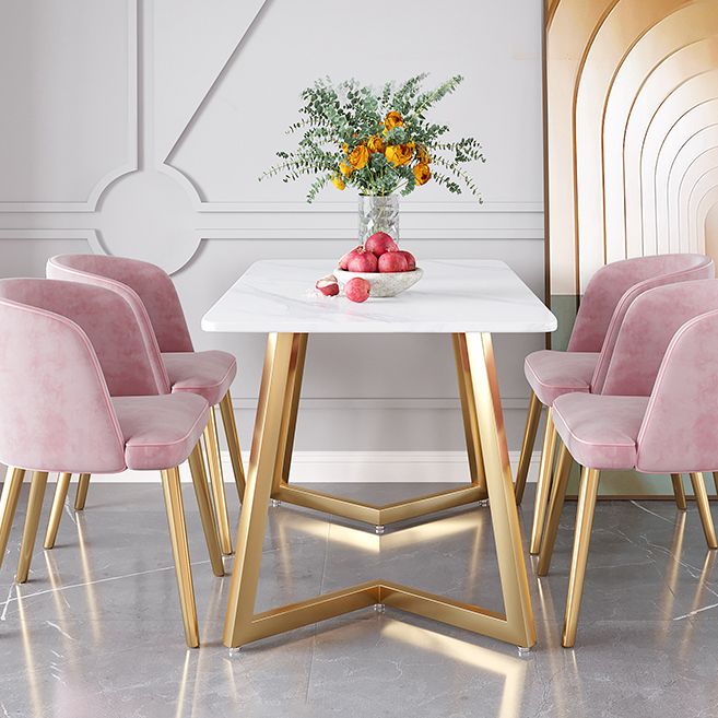 Glam Iron Dining Table Set 1/2/5/6 Pieces Rectangle Dinette Set with Sintered Stone Top