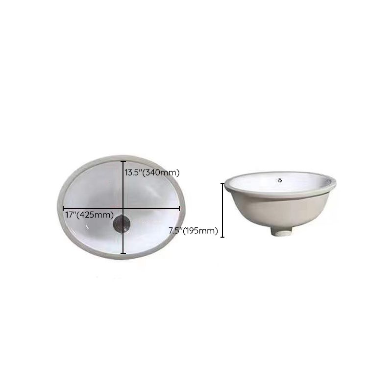 Modern Undermount Vanity Sink Oval Porcelain with Pop-Up Drain Bathroom Sink