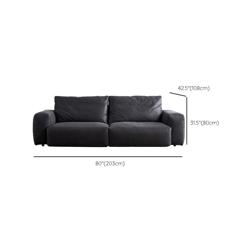 Mid Century Modern Sofa Leather Square Arm Sofa in Deep Grey