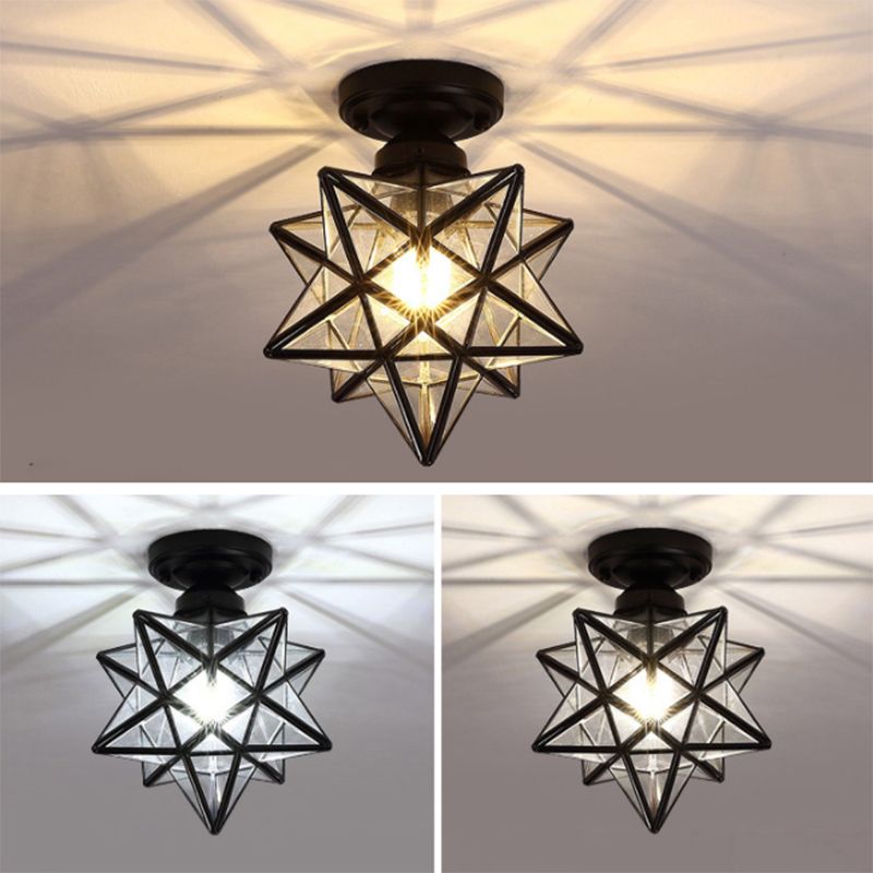 Star Glass Semi Flush Mount Lighting Traditional Style Aisle Close to Ceiling Light