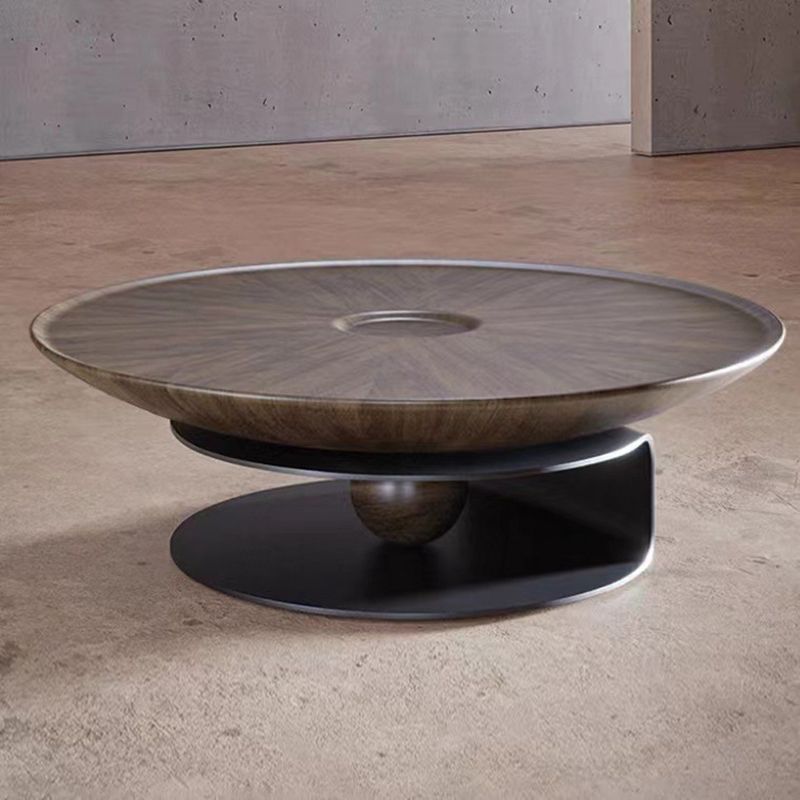 Modern Style Wood Walnut/black Top Stainless Steel Base Round Coffee Table