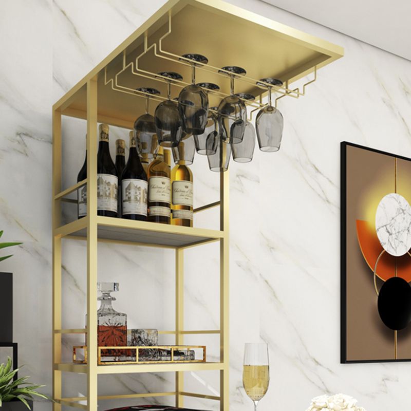 Metal Storage Base Bar Table Modern Stone Bar Table with Wine Rack and Wine Glass Holders