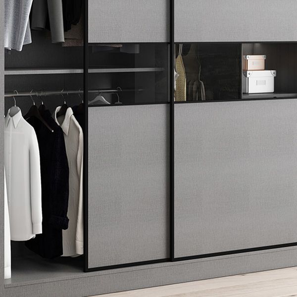 Gray Colour Wooden Wardrobe Rod Included Wardrobe Wardrobe Closet with Sliding Door