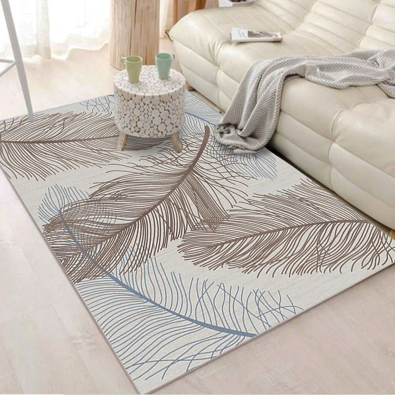 Individuality Feather Pattern Area Rug Contemporary Simple Carpet Polyester Non-Slip Backing Rug for Living Room
