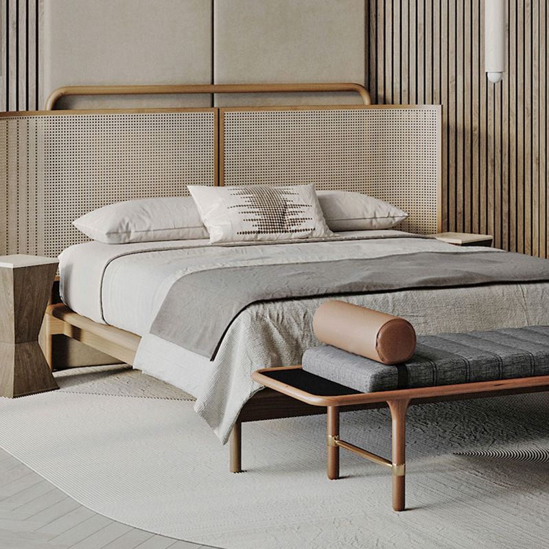 No Distressing Tropical Panel Bed Solid Wood Standard Bed with Headboard