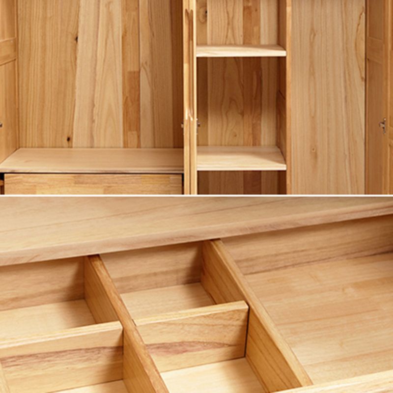 Rubber Wood Wardrobe Cabinet Contemporary Closet Back Hinged Wardrobe