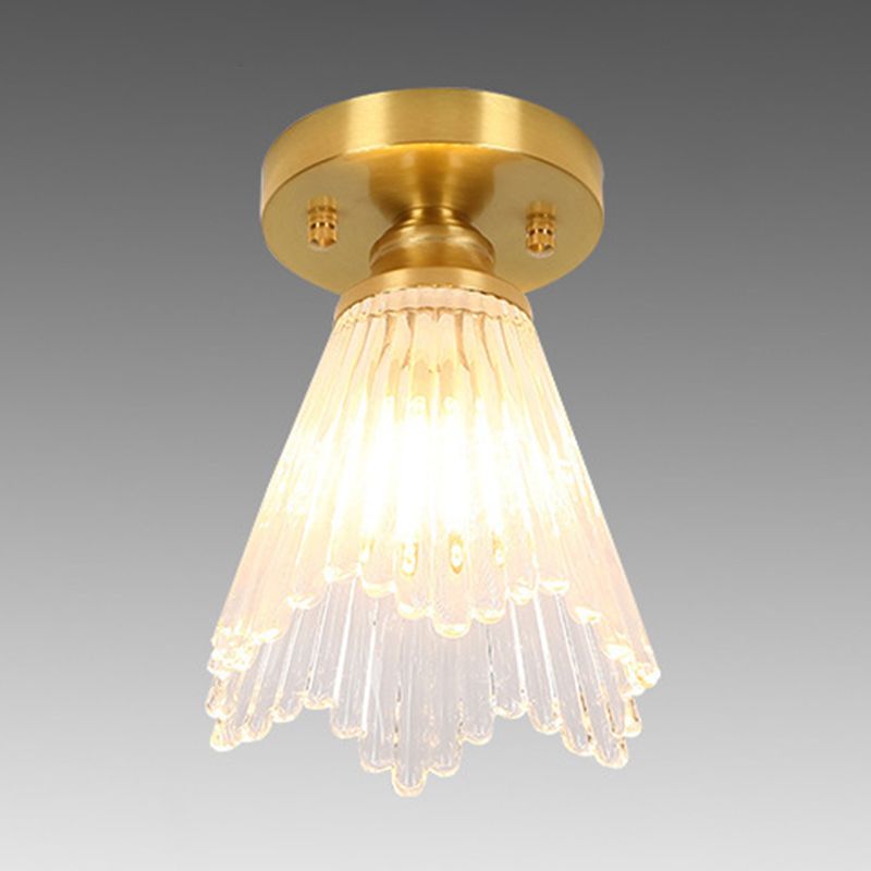 1-Light Modern Style Flush Mount Glass Ceiling Light in Gold for Aisle