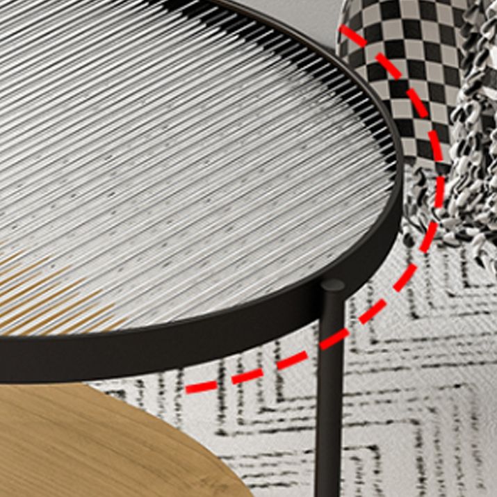 Modern 2 Piece Bunching Tables with Wooden Shelf and 4 Iron Legs