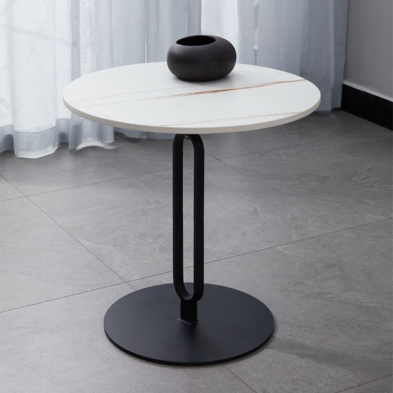 Round Stone Top Coffee Table Pedestal Slate with Metal Leg Modern