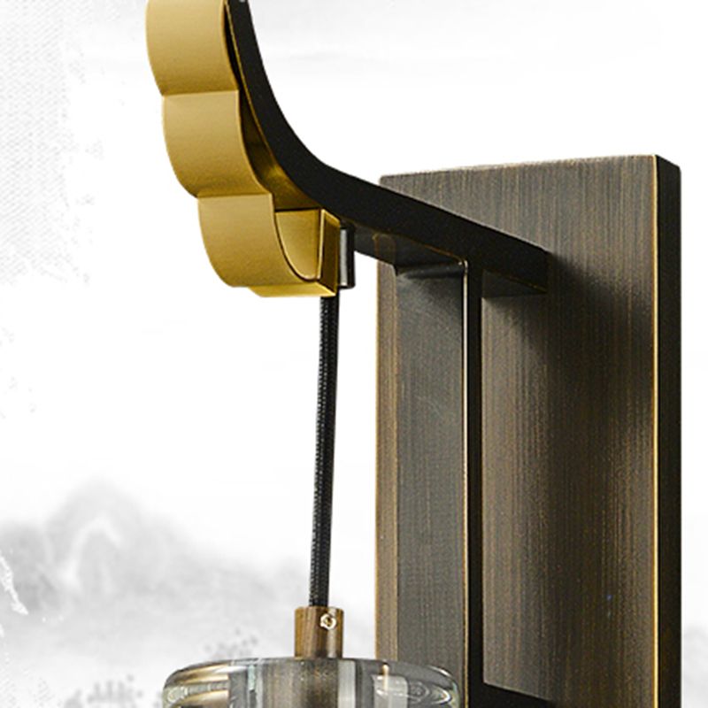 Modern Metal Wall Sconce Cylinder Shape Wall Light with Crystal Shade for Bedroom