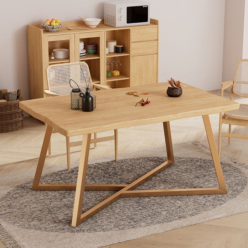 Gold Metal Base Dining Table Solid Wood Rectangle Dinner Room Kitchen Table
