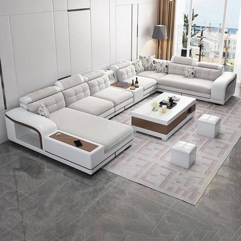 Velvet and Faux Leather Sloped Arms Modular Sectionals Sofa for Living Room