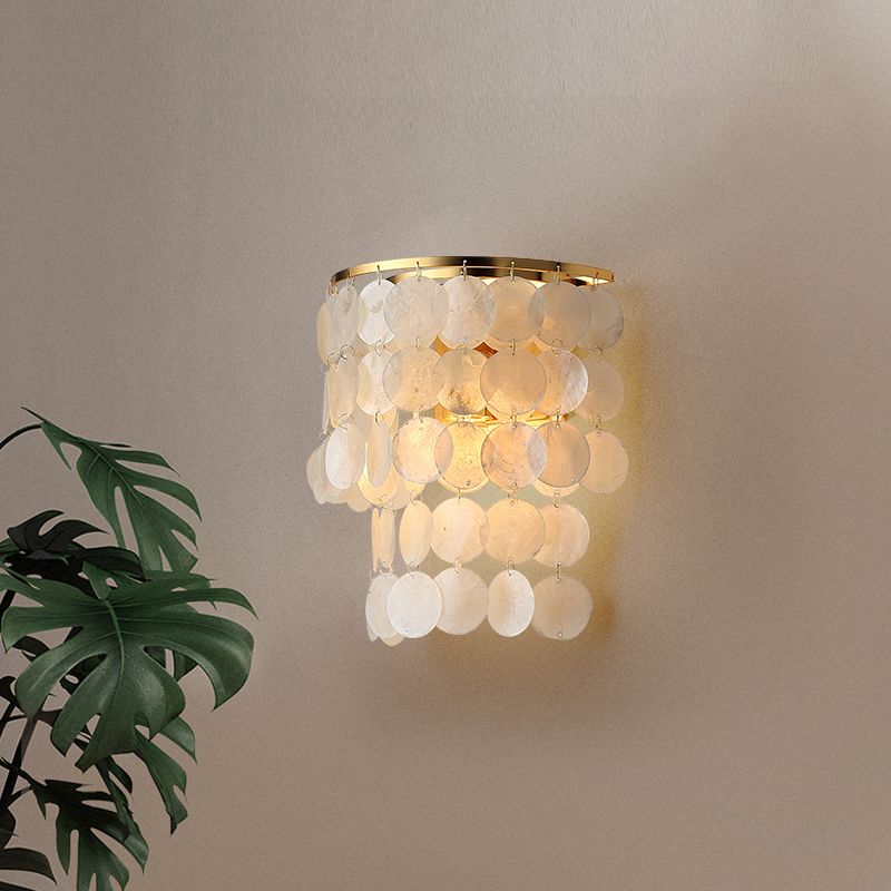 1-Light Wall Lamp Sconce Rural Corridor Wall Light with Tiered Circle Shell Shade