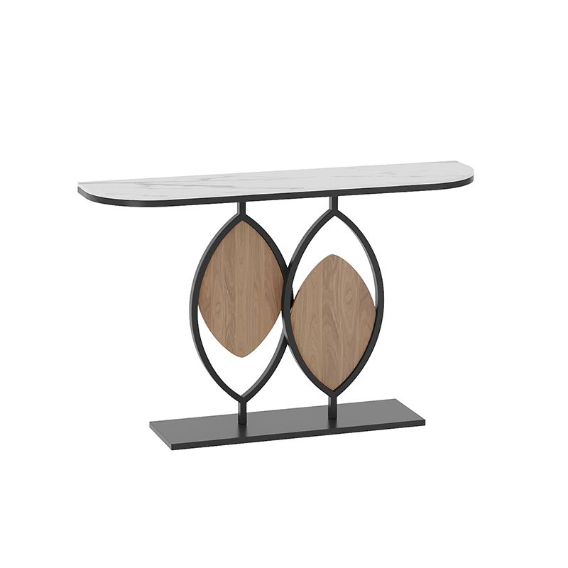 Metal Base Console Table with Half Moon Stone Top for Hall 11.81"