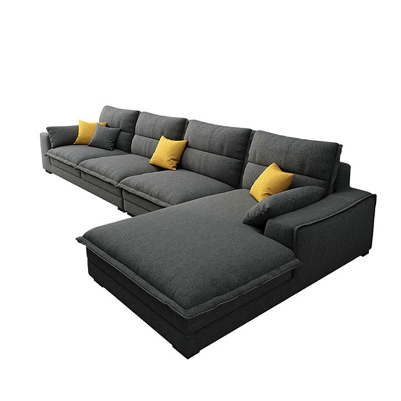 Linen Sectional Sofa L-Shape Stationary  Sectional Sofa,Pillowed Back Cushions