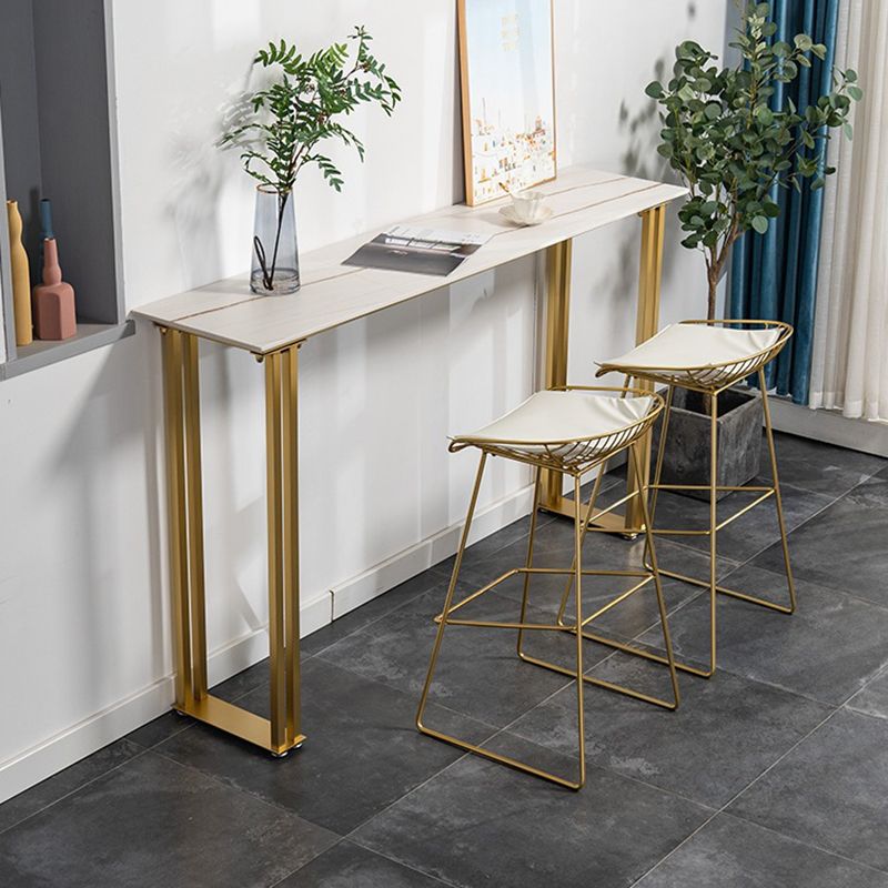 Industrial Bar Height Table Stone Top Bistro Bar Table with Gold Base