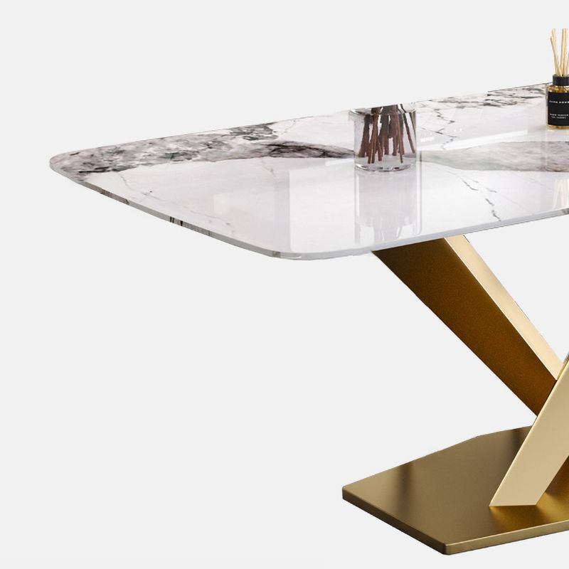 Rectangle Glam Dining Table White Tone Fixed Table with Sintered Stone