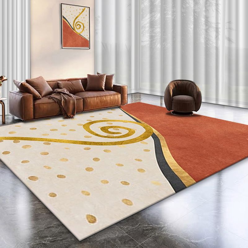 Orange Living Room Area Carpet Geometric Print Polyester Area Rug Anti-Slip Washable Rug