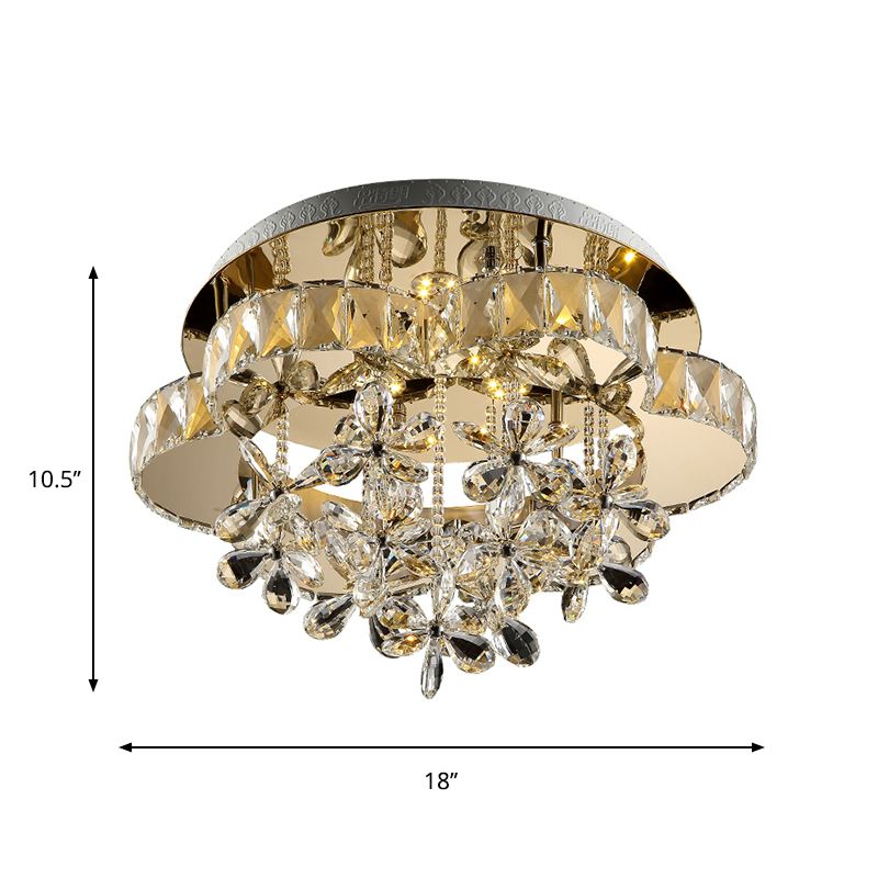 Modernist LED Semi Flush Lamp Chrome Blossom Ceiling Mounted Light with Hand-Cut Crystal Shade