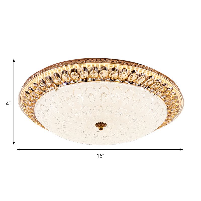 1 Light Round Flush Mount Lamp Modern Crystal Ceiling Mounted Light with Peacock Design in Warm/White Light