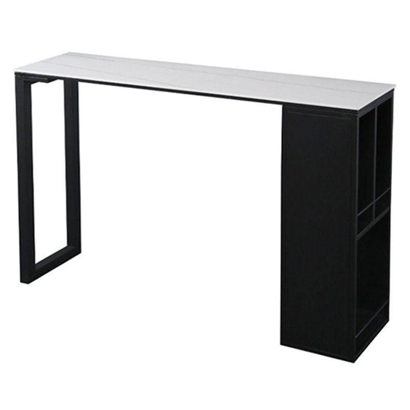 Rectangle Sintered Stone Bar Table Metal Base Dining Table with Storage Shelves