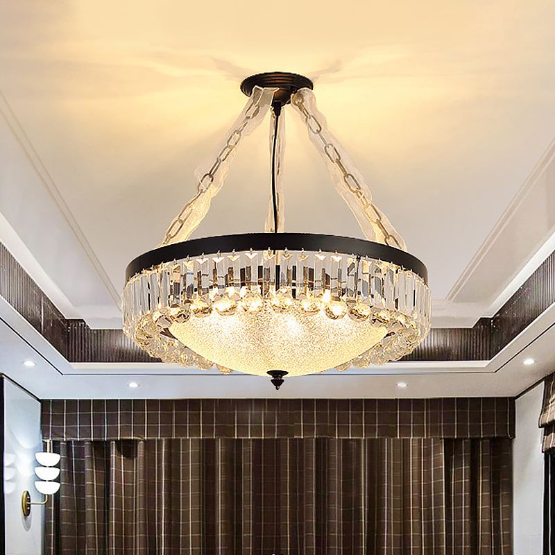 4-head kristal hangend licht traditionele zwarte kom eetkamer kroonluchter met mat glazen schaduw