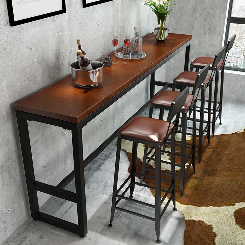Industrial Style Bar Dining Table Brown Solid Wood Bar Wine Table with Metal Base