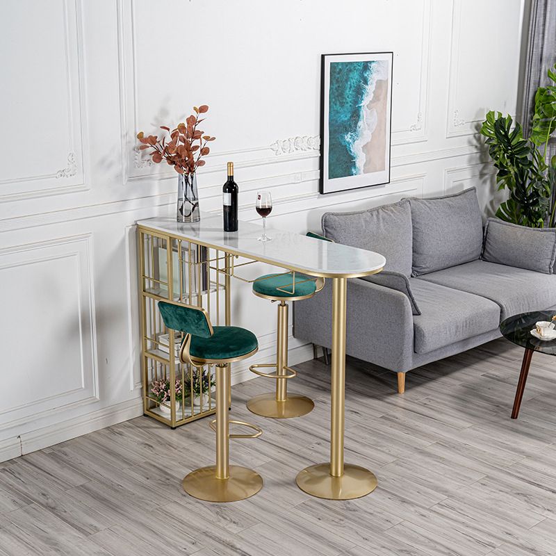 Glam Free Form Bar Table White Marble Table with Storage for Living Room