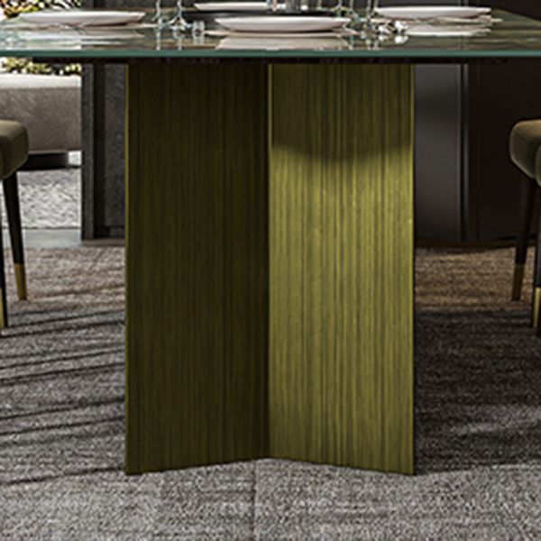 Rectangle Traditional Luxury Dining Table Green Sintered Stone Table with Trestle Base