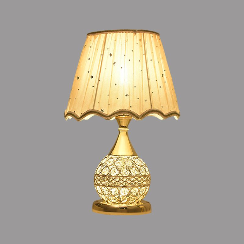 Crystal Embedded Gold Nightstand Lamp Sphere Framed 1 Bulb Traditional Table Light with Star-Patterned Shade