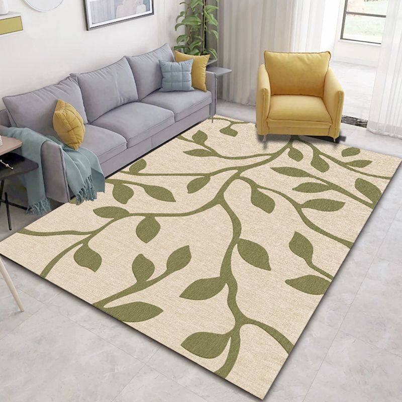 Modern Living Room Area Carpet Plant Pattern Polyester Area Rug Anti-Slip Backing Rug